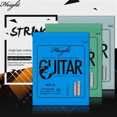 Altezza stringhe di chitarra elettrica Rx-acciaio a carbonio esadecimale, ferita in lega, anti-russa, suono luminoso, per principianti (942/1046/1150)