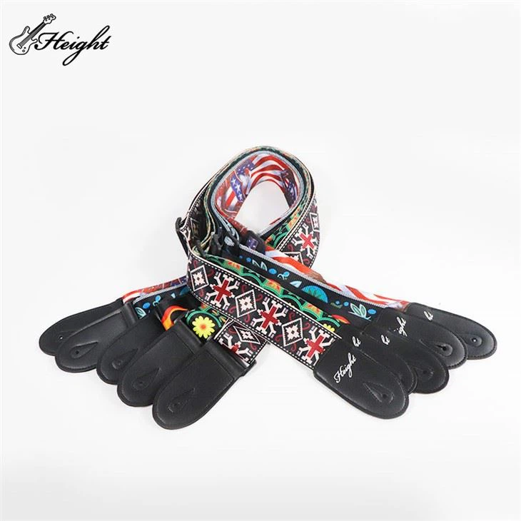 Black Cotton PU Leather Guitar Strap Gift